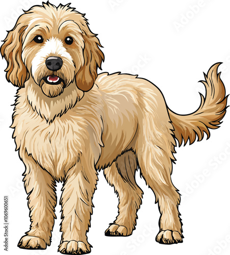 Cute Labradoodle Dog vector cartoon illustration
