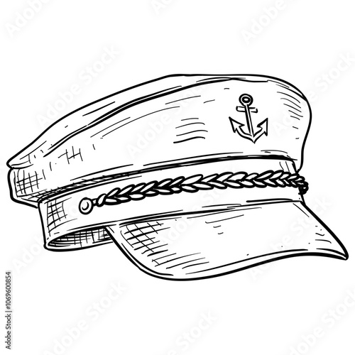 marine captain hat handdrawn illustration