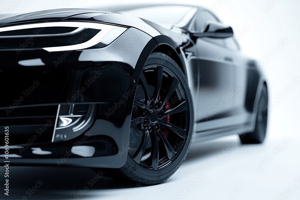 Close-up of a sleek black car with a modern design. Close-up of a sleek black car with a modern design.