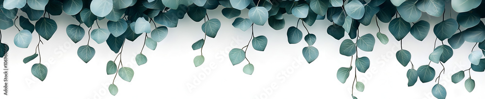 White background with light green leaves hanging down, banner design White background with light green leaves hanging down, banner design