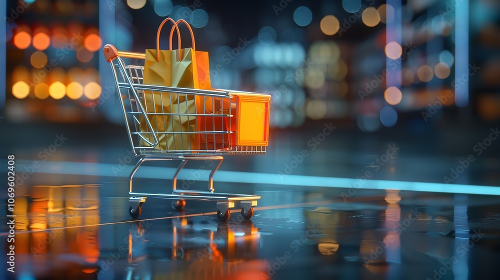 Cyber Monday shopping cart with bags and copy space for promotion Cyber Monday shopping cart with bags and copy space for promotion