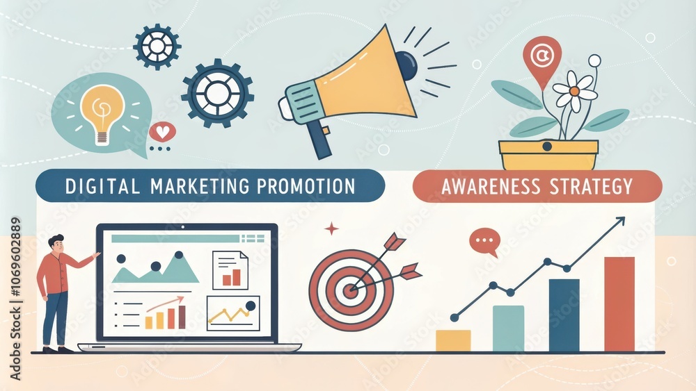 Obraz premium Digital Marketing and Promotion Strategy Visualization