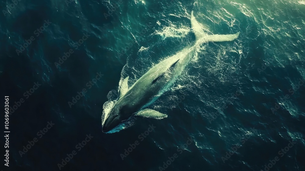 Fototapeta premium Majestic Whale Swimming in Deep Ocean Waters