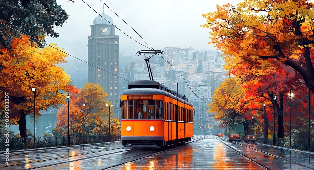 Obraz premium A vector illustration of the iconic tram, highlighting the rich cultural heritage and historic significance of urban transportation.