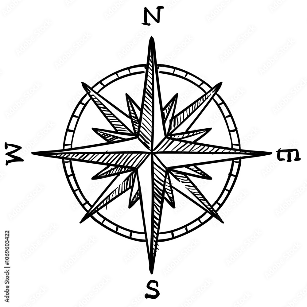 Nautical Compass Directions Handdrawn Nautical Compass Directions Handdrawn