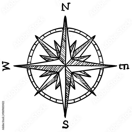 Nautical Compass Directions Handdrawn