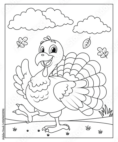 Turkey, thanksgiving coloring page for kids and adults