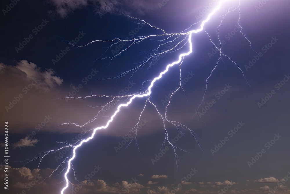 Blue Lightning Bolt Striking Against a Clear Sky Background Blue Lightning Bolt Striking Against a Clear Sky Background