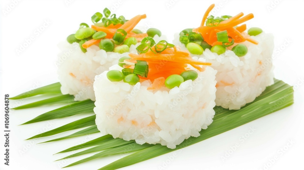 Fresh Sushi with Vegetables on White Background Fresh Sushi with Vegetables on White Background