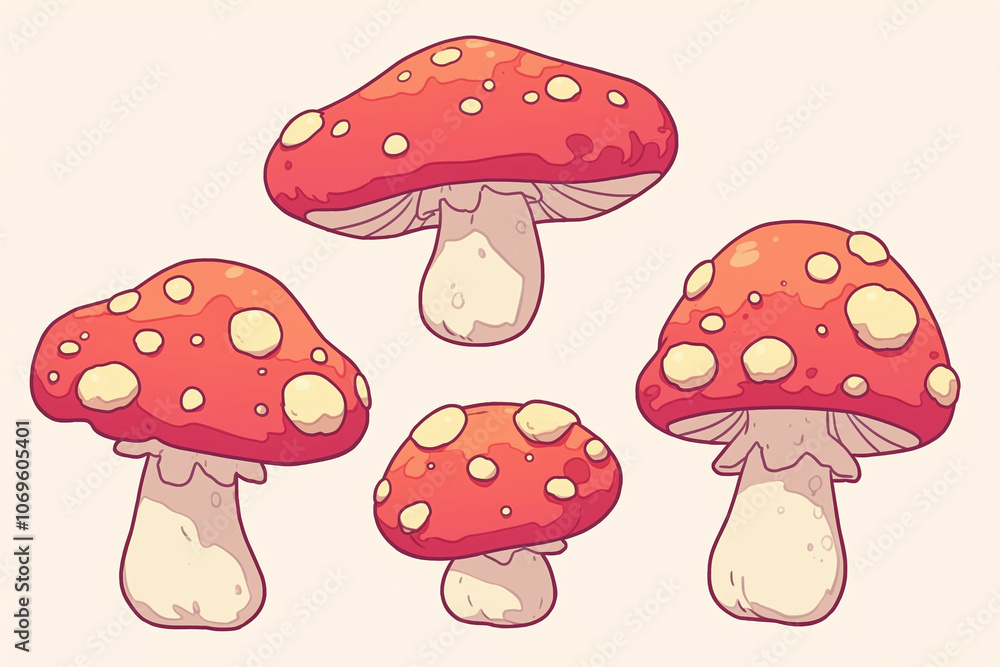 Cute Red Mushroom Illustration with White Spots Cute Red Mushroom Illustration with White Spots