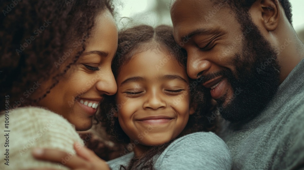Family hugging, young girl hugging parents Family hugging, young girl hugging parents