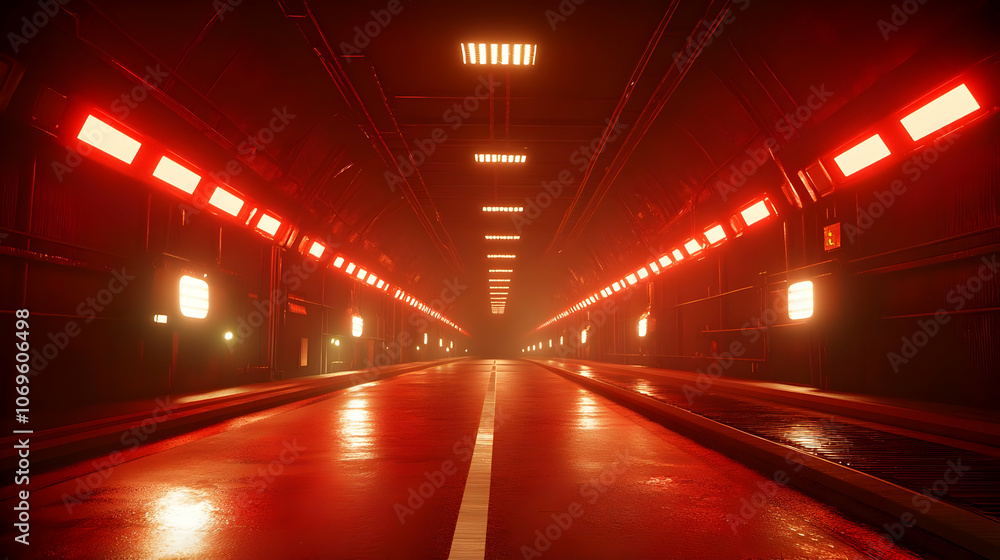 Red Neon Futuristic Tunnel 3D Illustration Red Neon Futuristic Tunnel 3D Illustration