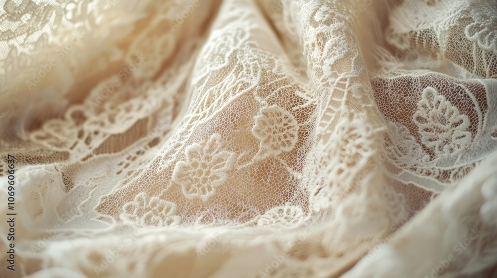 Close-up shot of intricate lace fabric, detailed texture and delicate patterns in soft lighting Close-up shot of intricate lace fabric, detailed texture and delicate patterns in soft lighting