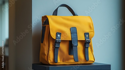 A yellow backpack on a white background, designed for children’s school use and as a travel bag.