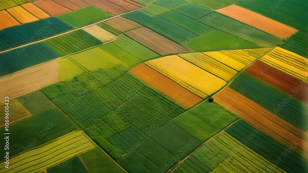 Obraz premium Rich Tapestry of Agricultural Fields Seen from the Sky, Showcasing the Diverse Colors and Textures of Rural Farmland_021
