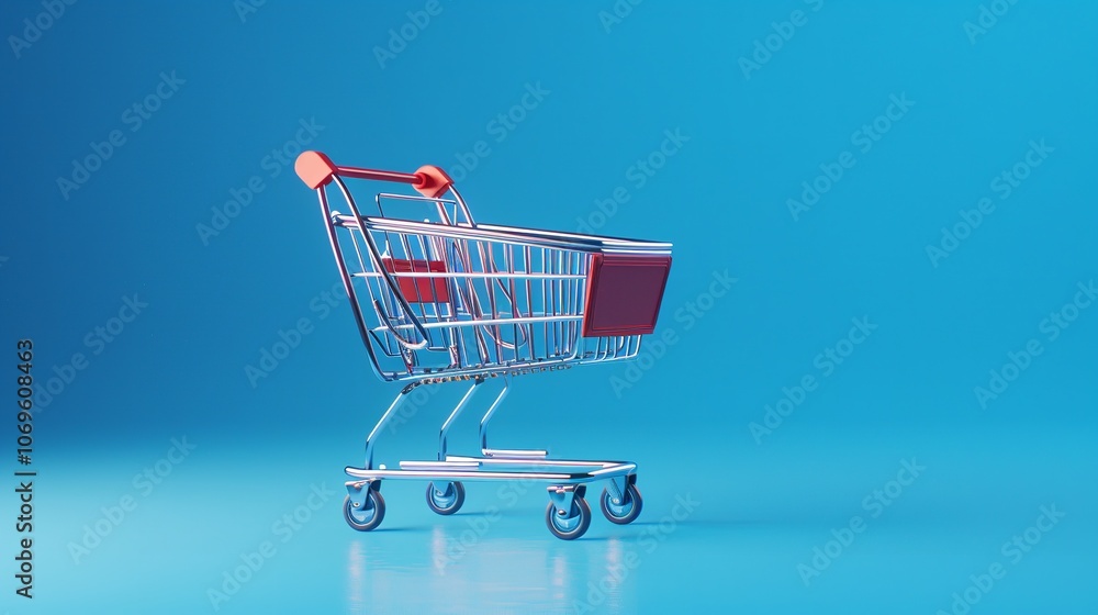 Generative AI empty shopping cart on blue background minimalist Generative AI empty shopping cart on blue background minimalist
