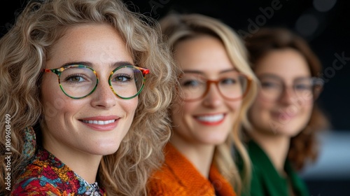 Multi ethnic group of successful confident women office workers professional experts stand in row one after another look at camera. Selective focus on young female team leader headshot portrait