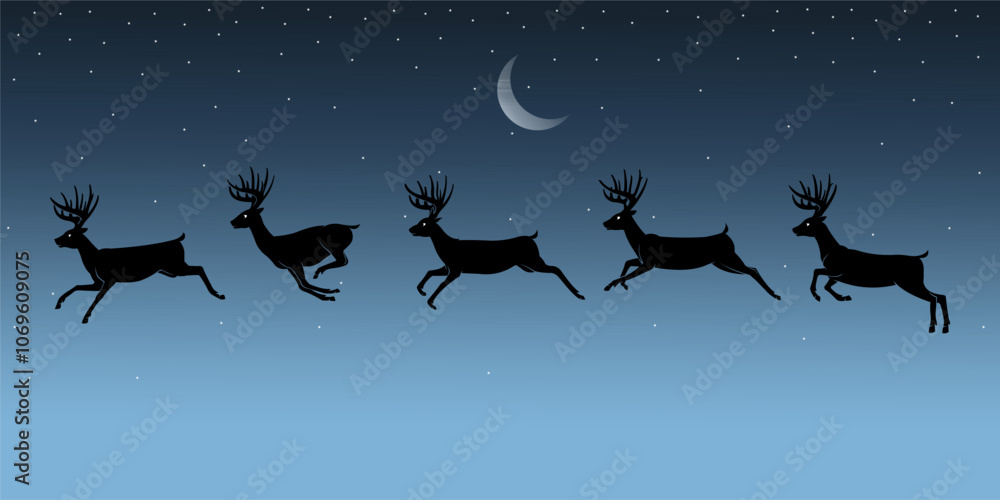 Vector design illustration silhouette group set of flying reindeer on christmas day Vector design illustration silhouette group set of flying reindeer on christmas day