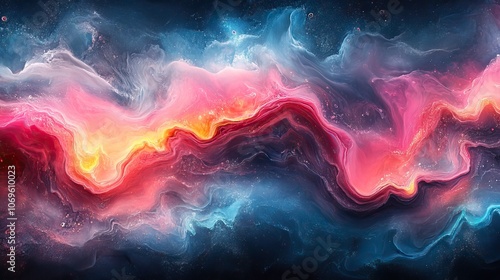 An abstract fluid art composition blends vibrant pink, red, and blue swirls, perfect for dynamic creative backgrounds.