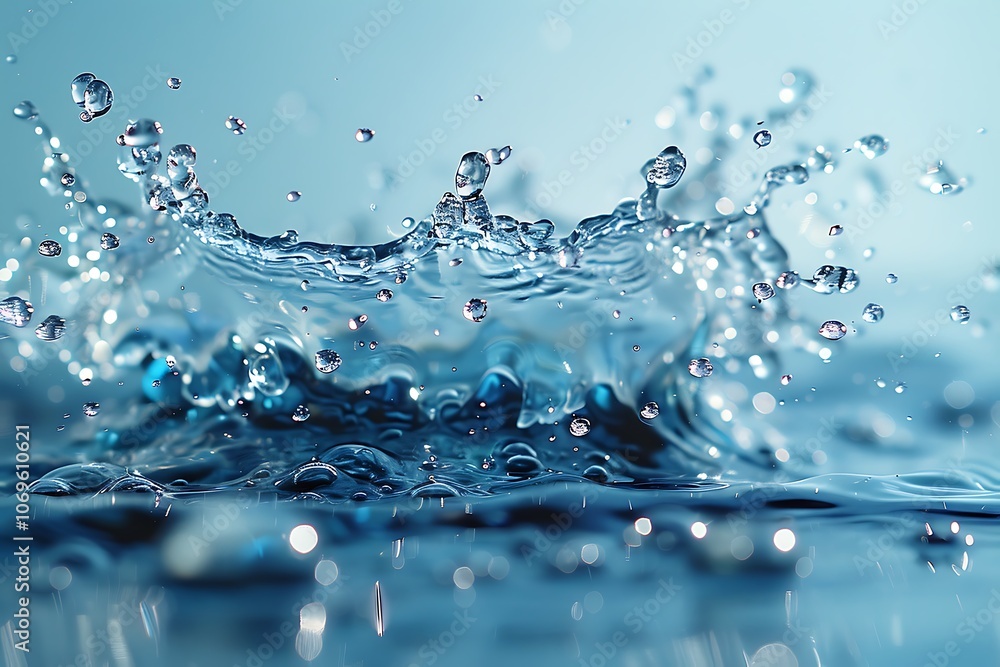 Water splash close-up on a blue background. Water splash close-up on a blue background.