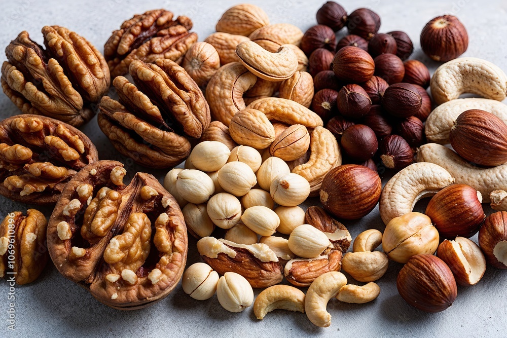 Colorful Nut Medley Fresh Arrangement of Walnuts Hazelnuts and Cashews for Healthy Snacking Colorful Nut Medley Fresh Arrangement of Walnuts Hazelnuts and Cashews for Healthy Snacking