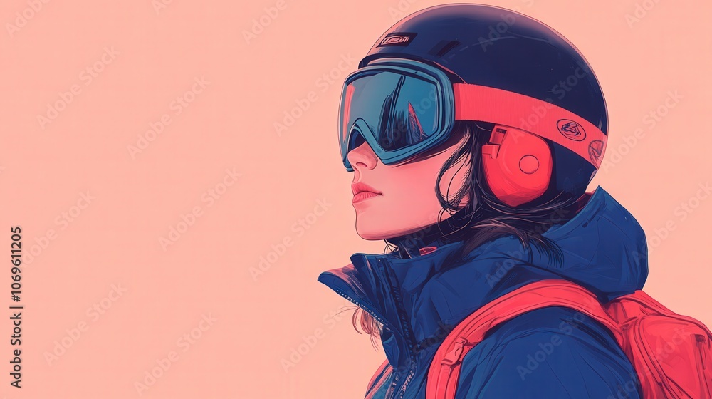a teenage girl wearing vibrant ski gear, focused and ready for adventure in a snowy mountain setting, showcasing winter sports enthusiasm and youthful outdoor energy. a teenage girl wearing vibrant ski gear, focused and ready for adventure in a snowy mountain setting, showcasing winter sports enthusiasm and youthful outdoor energy.