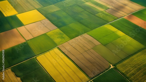 Rich Tapestry of Agricultural Fields Seen from the Sky, Showcasing the Diverse Colors and Textures of Rural Farmland_075