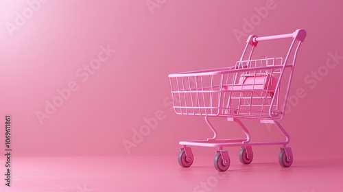 Generative AI pink shopping cart on pink background minimalist