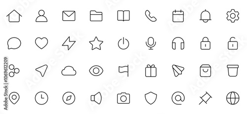 Collection icon set ui interface style line with white background