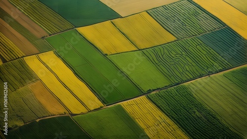 Rich Tapestry of Agricultural Fields Seen from the Sky, Showcasing the Diverse Colors and Textures of Rural Farmland_097