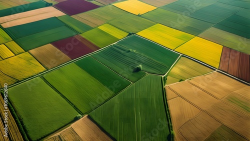 Rich Tapestry of Agricultural Fields Seen from the Sky, Showcasing the Diverse Colors and Textures of Rural Farmland_098