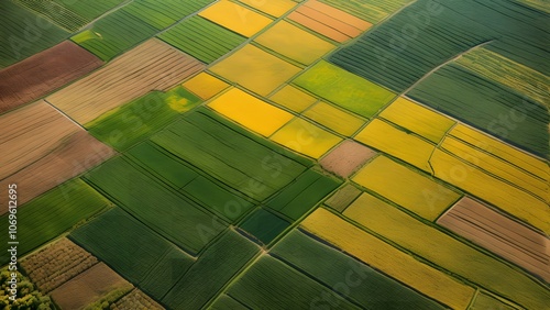 Rich Tapestry of Agricultural Fields Seen from the Sky, Showcasing the Diverse Colors and Textures of Rural Farmland_099