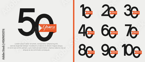 anniversary logotype set. vector design black color with orange ribbon can be use for celebration event