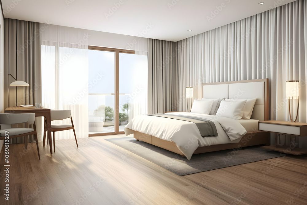 Modern bedroom with natural light and minimalist design. Modern bedroom with natural light and minimalist design.