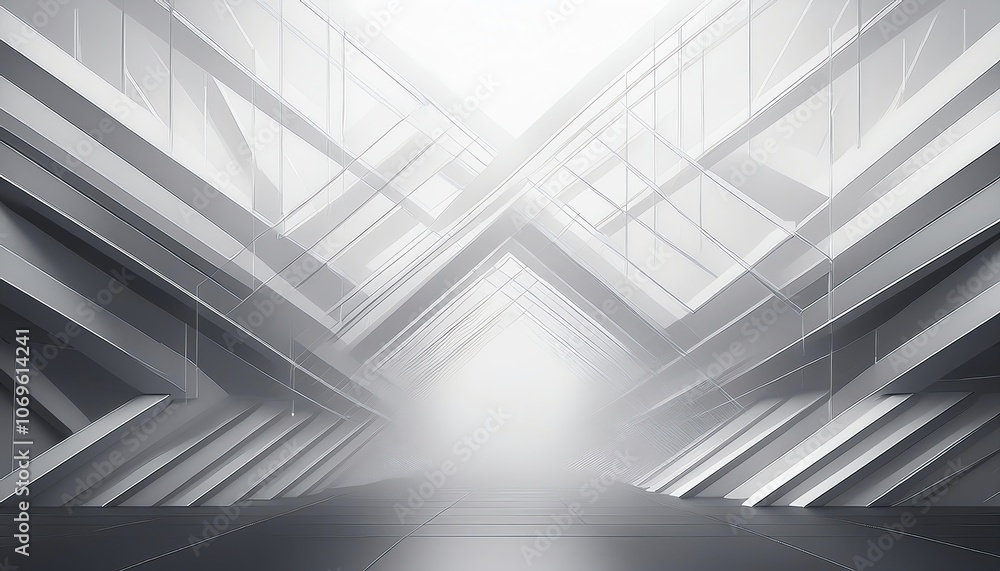 Obraz premium A futuristic, minimalistic corridor featuring metallic structures and bright light, creating a sense of depth and perspective.