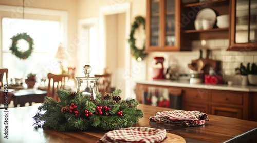 Festive Kitchen Decorated for Christmas Celebration