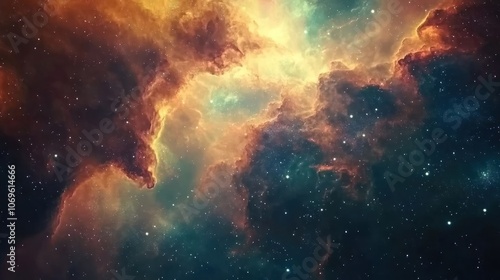 A vibrant cosmic scene showcasing colorful nebulae and distant stars in the universe.