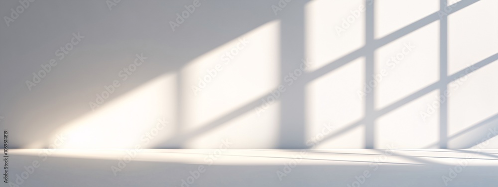 Obraz premium Empty Wihte Studio Room with Light Through Side Window, White Room with Shadow
