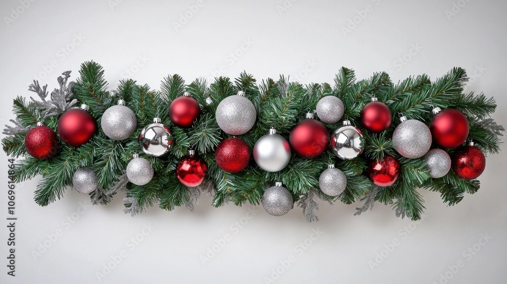 Elegant Christmas Garland with Red and Silver Ornaments Elegant Christmas Garland with Red and Silver Ornaments