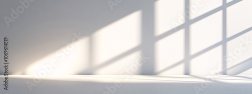 Empty Wihte Studio Room with Light Through Side Window, White Room with Shadow