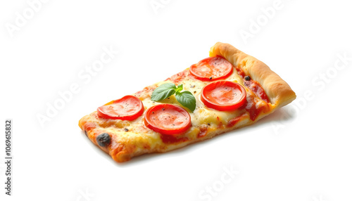 Piece of tasty pepperoni pizza isolated on white highlighted by white, png