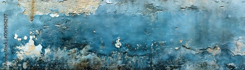 Peeling Blue Paint on a Weathered Concrete Wall photo