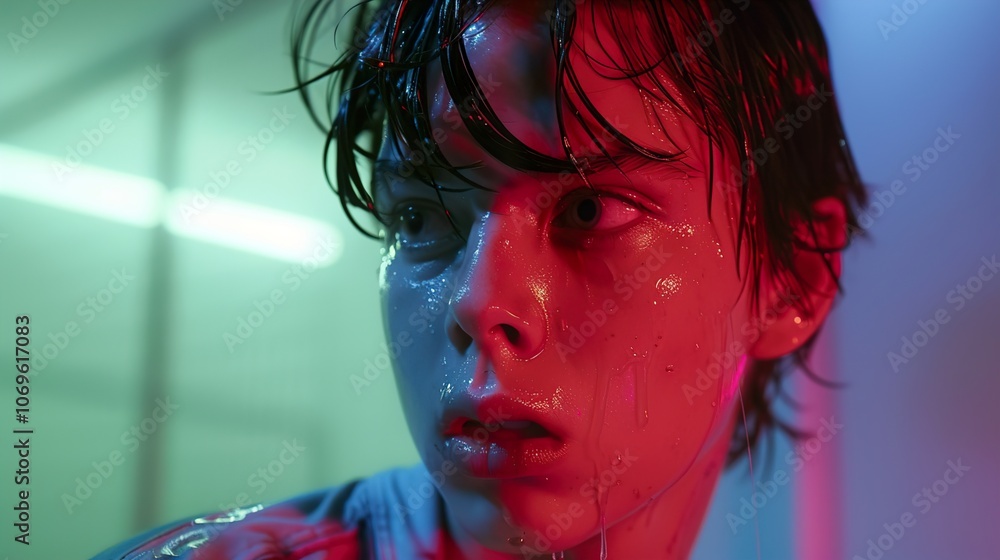 Intense Portrait of a Young Man Under Dramatic Lighting Intense Portrait of a Young Man Under Dramatic Lighting