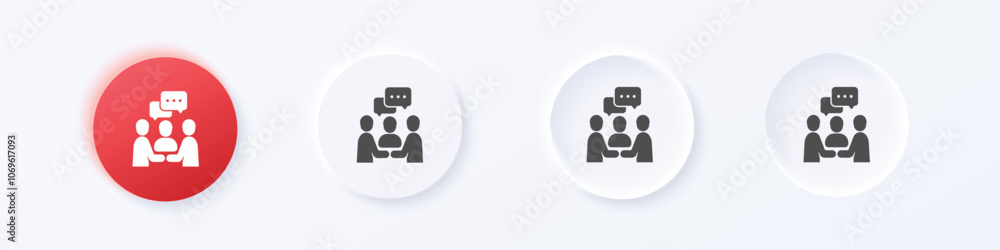 Discussion icon. Neumorphism round style button design vector Discussion icon. Neumorphism round style button design vector