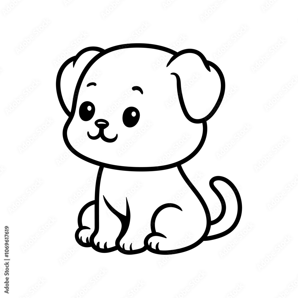 Fototapeta premium fun cute dog puppy kid cartoon character logo isolated drawing coloring line art style sketch classic vintage design illustration