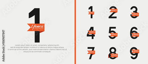 anniversary logotype set. vector design black color with orange ribbon can be use for celebration event