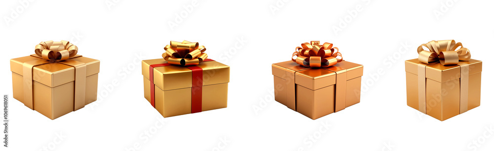 Obraz premium Set of Christmas gift boxes with ribbons, isolated on transparent background