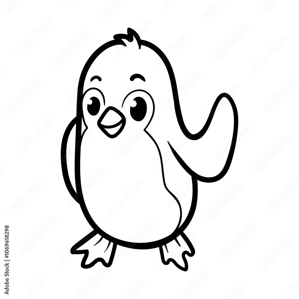 Fototapeta premium fun cartoon character of penguin logo isolated drawing coloring line art style sketch classic vintage design illustration