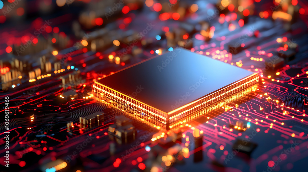 Close Up of Microchip on Circuit Board, cpu, processor, motherboard, electronics, technology Close Up of Microchip on Circuit Board, cpu, processor, motherboard, electronics, technology