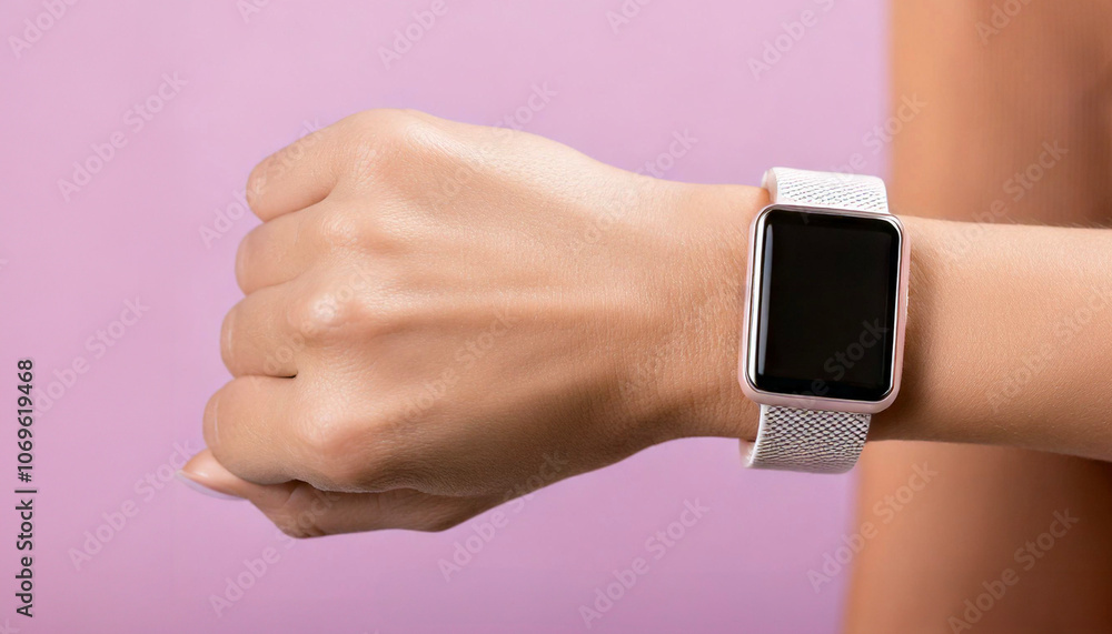 Woman's arm wearing a smartwatch Woman's arm wearing a smartwatch